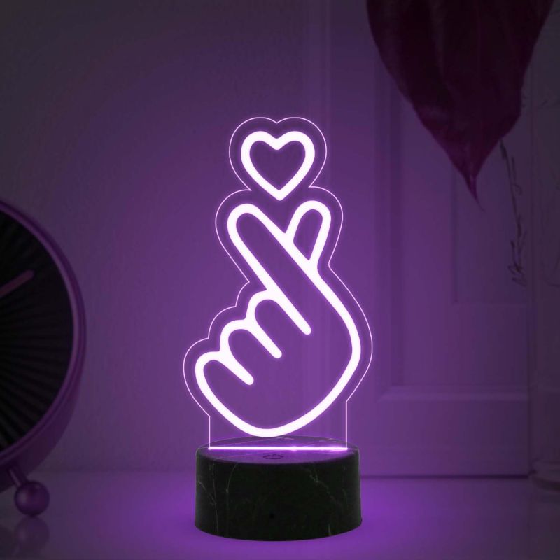 3D Illusion Finger Heart Night Lamp with Multicolored Light Birthday Gift for Friend, Kids, Girls Room Decor